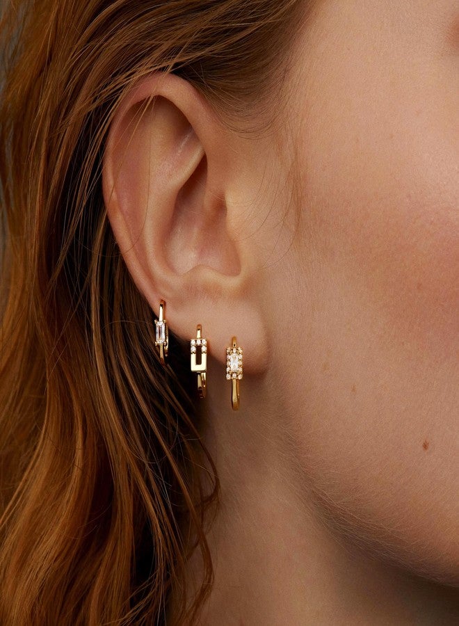 GWH Small 14K Gold Plated Chunky Hoop Earrings for Women Hypoallergenic Silver Earrings Set for Sensitive Ears Non Tarnish Huggie Hoops Earring Stacks for Multiple Piercing Jewelry Lightweight 3Pairs, Everyday Elegant Gift Idea - Image 2